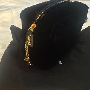 Saint Laurent Black Velvet Puffer Crossbody Bag with Gold Hardware